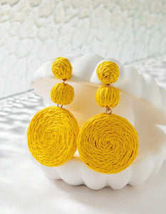 Yellow Round Raffia Earrings