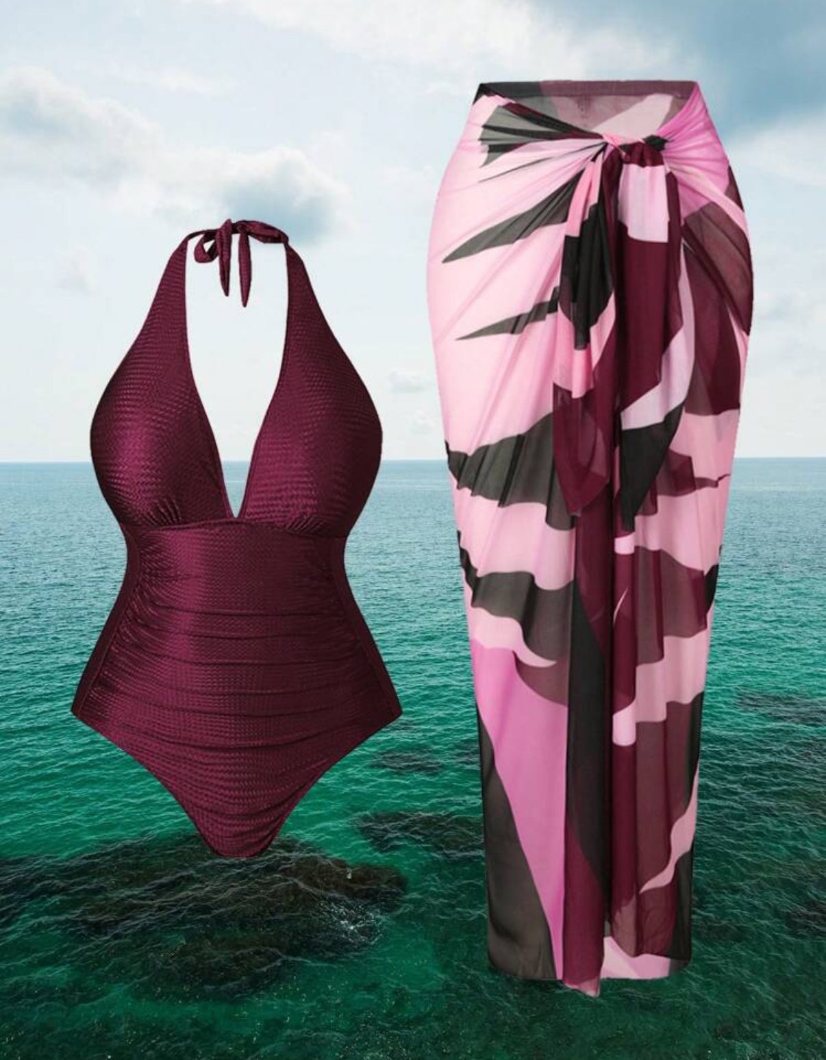Red Violet Halter with Coverup