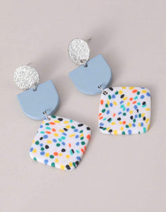 Soft Blue & Polka Dot Drop Earrings