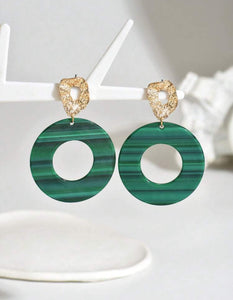 Dark Green Simple Round Earrings