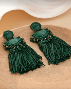 Dark Green Metal Tassel Earrings