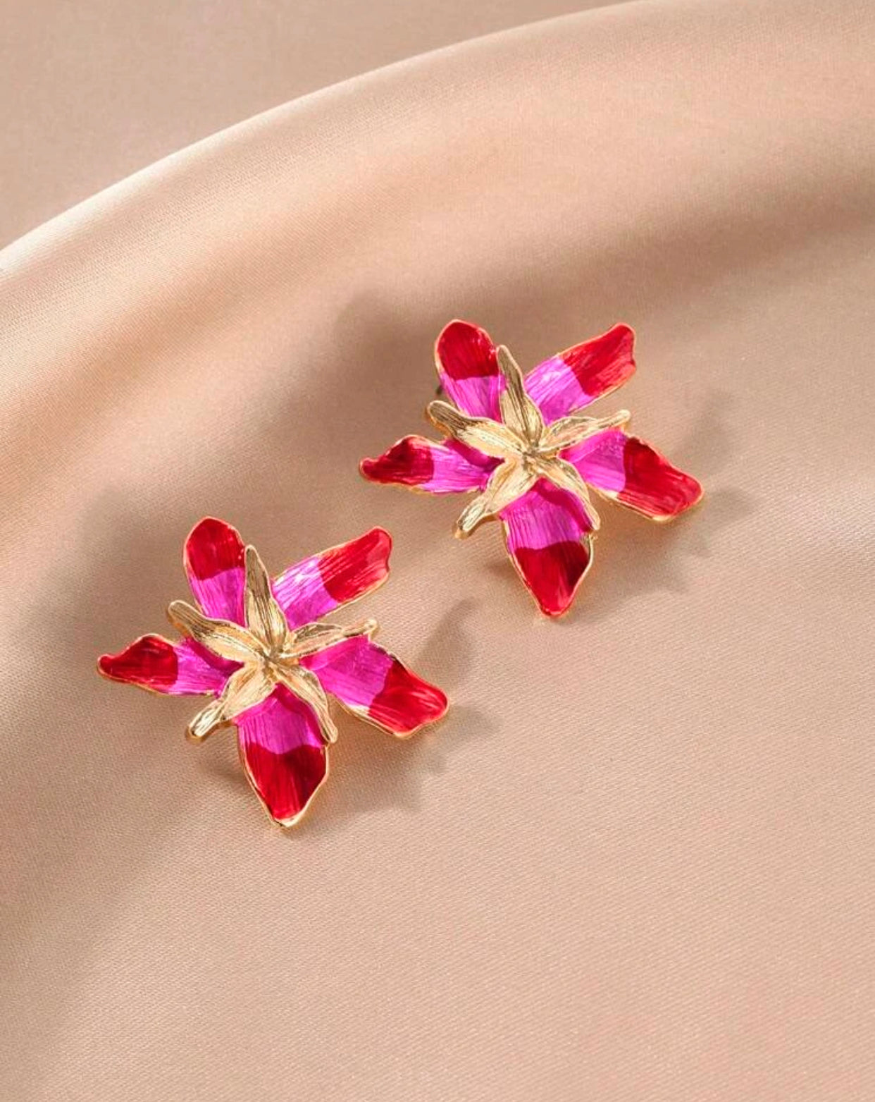 Pink Abstract Flower Earrings