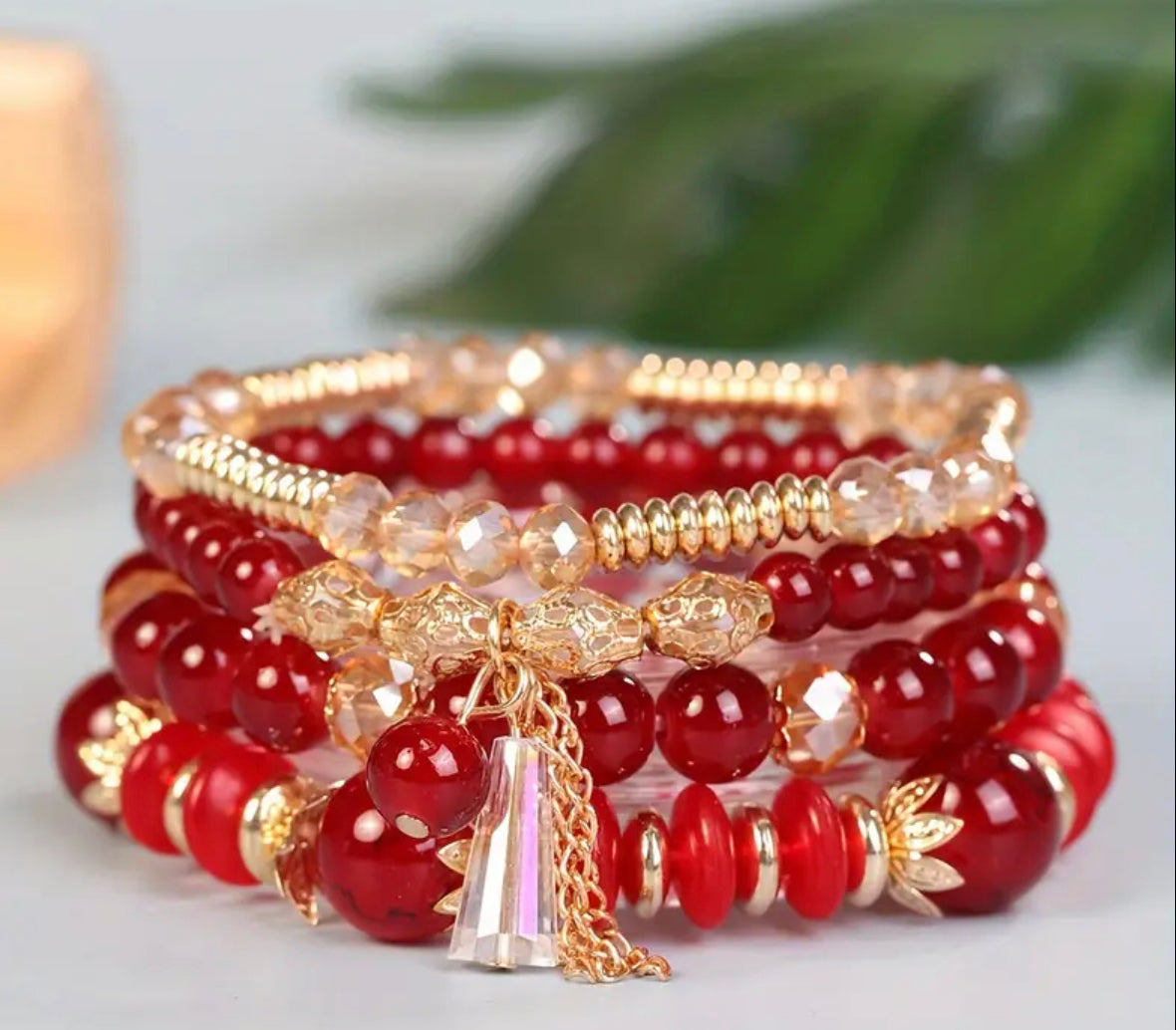 Red Bohemian 4 pc Bracelet Set