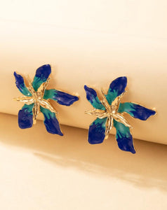 Blue Abstract Flower Earrings