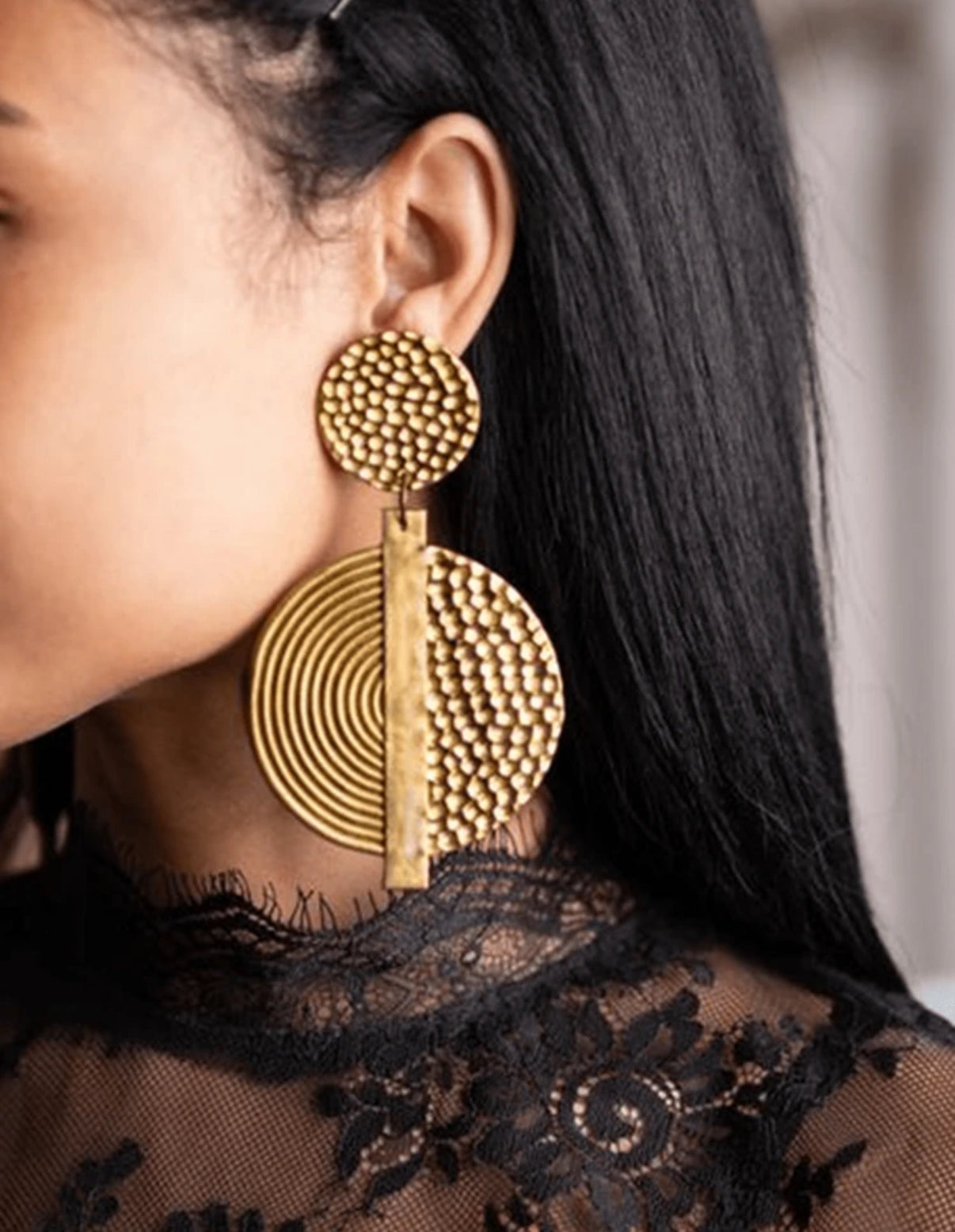 Dual Texture Round Drop Earrings
