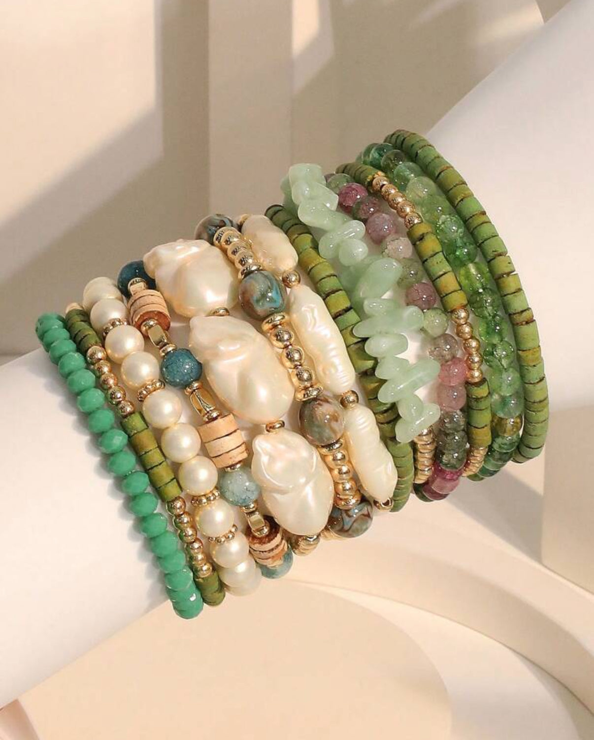 Green Bohemian Beaded Bracelets