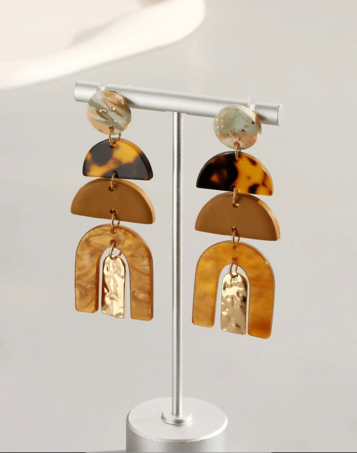 Brown Geometric Arch Semi Circle Earrings