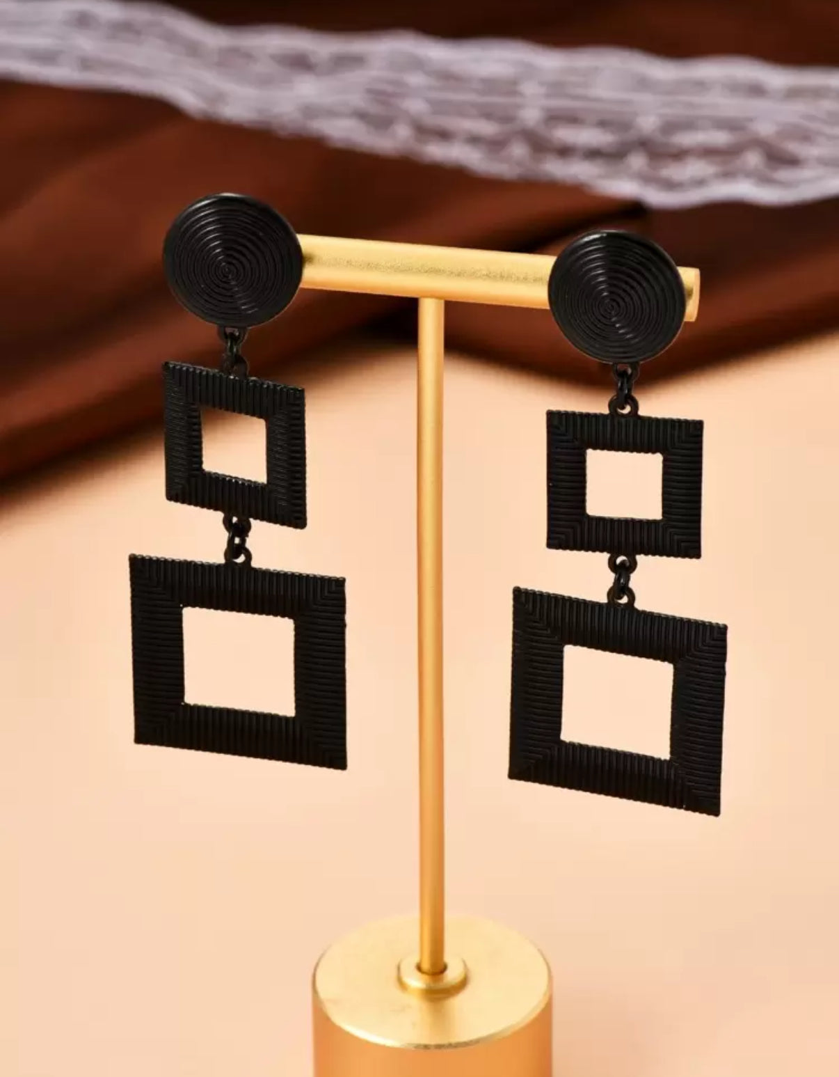 Black Geometric Square Dangle Earrings