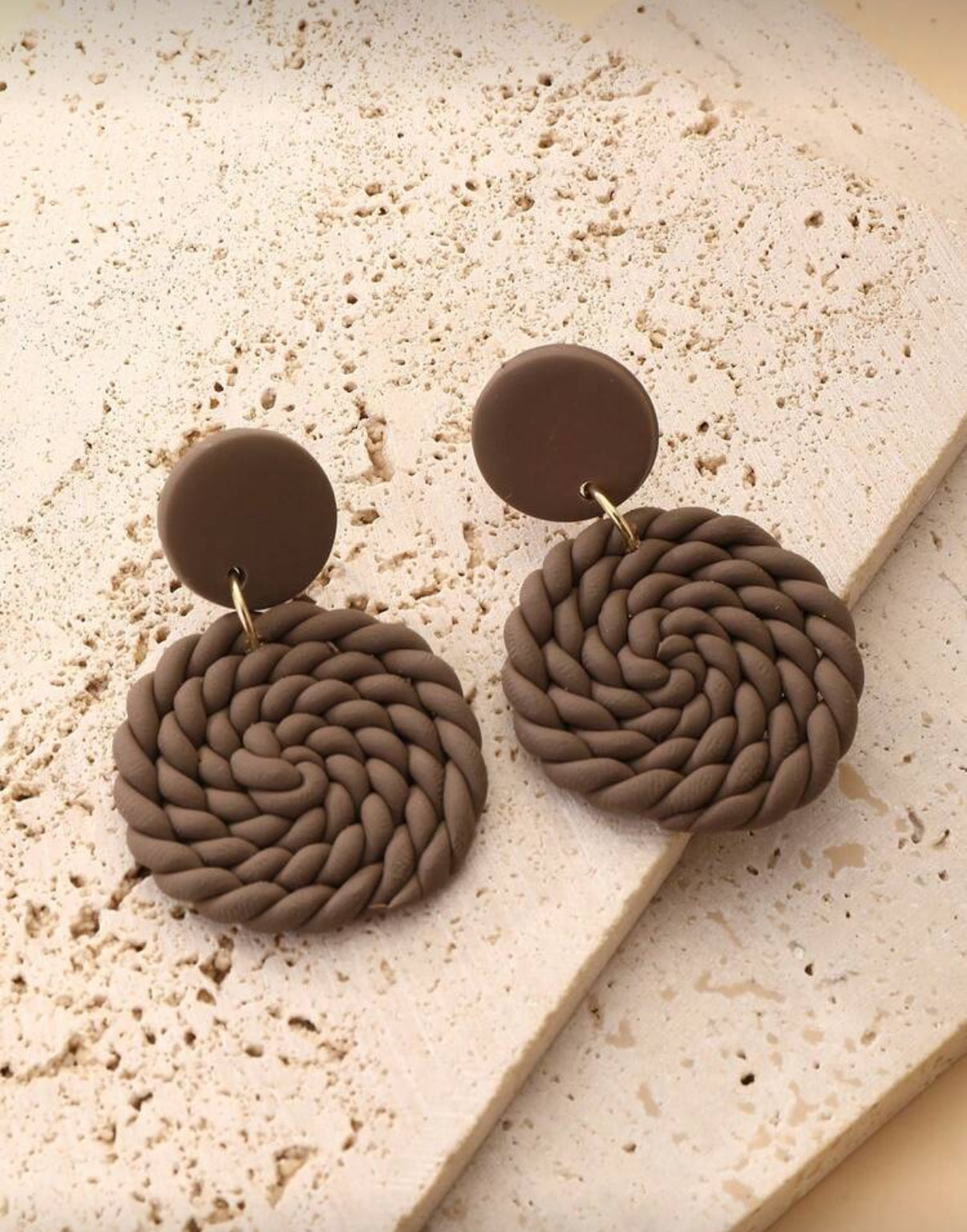 Coffee Brown Round Woven Earrings