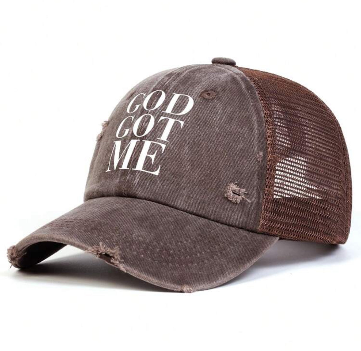 Brown “God Got Me” Hat