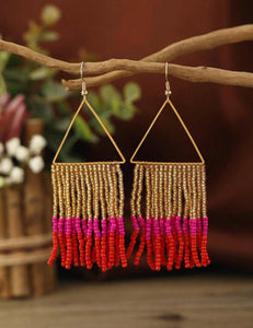 Pink & Red Triangle Rice Bead Earrings
