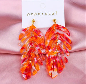 Orange Chic Leaf Tassel Earrings