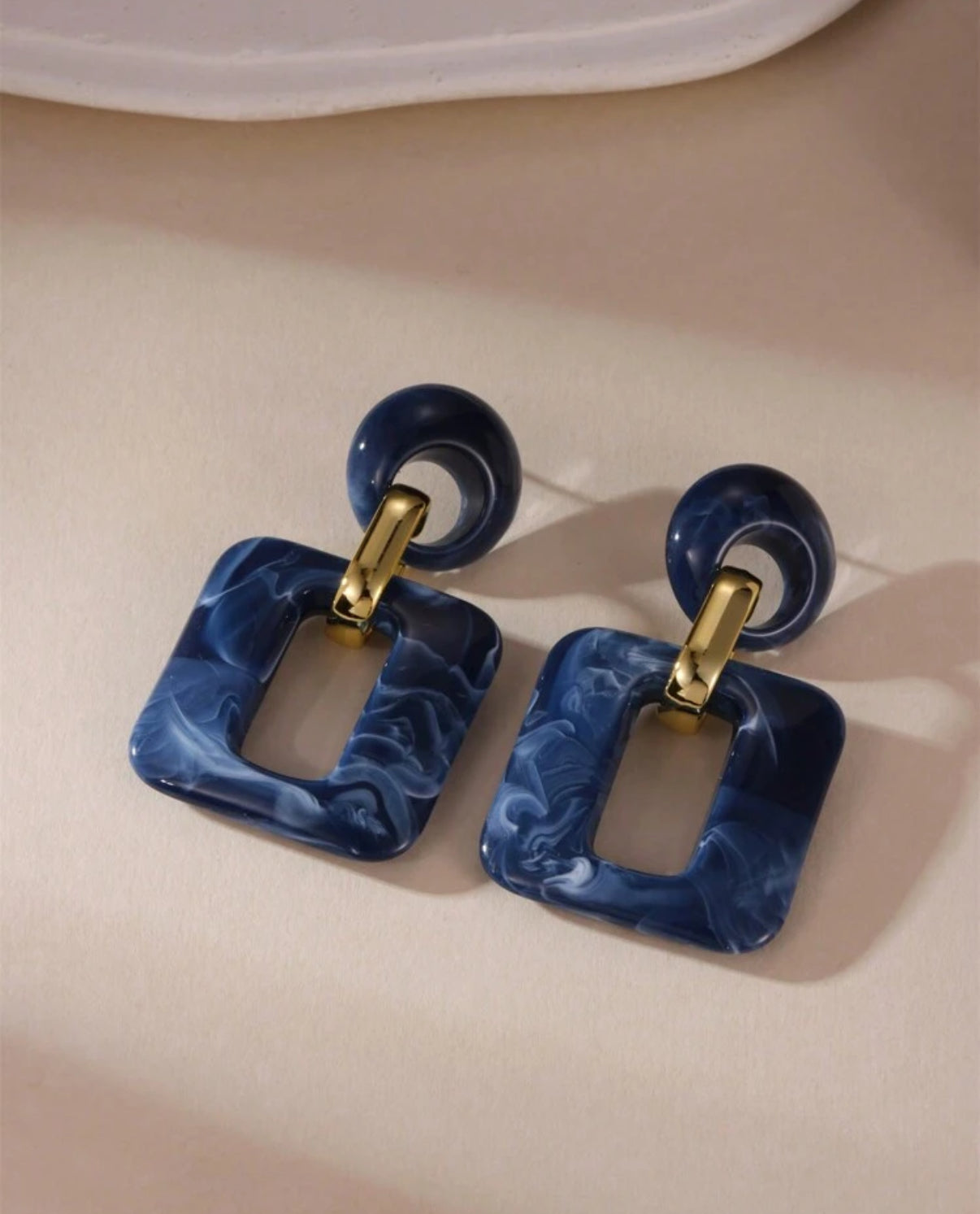 Navy Blue Square Drop Earrings