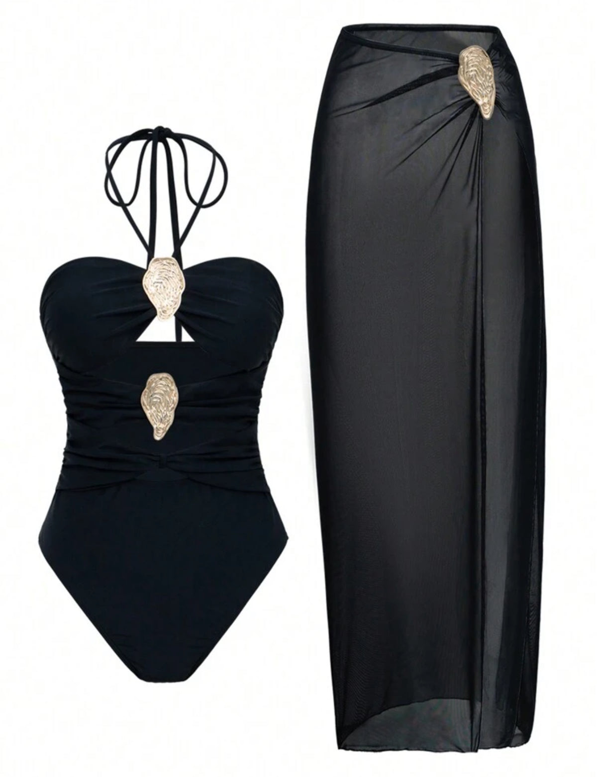 Black Halter Swimsuit with Coverup