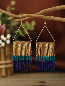 Blue Triangle Rice Bead Earrings