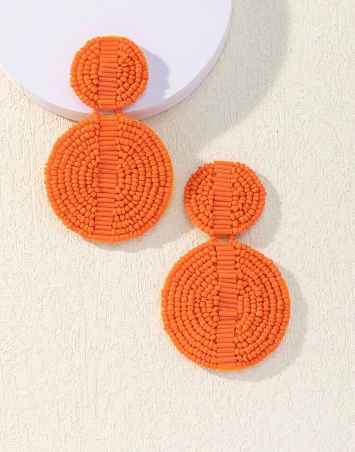Orange Round Beaded Earrings