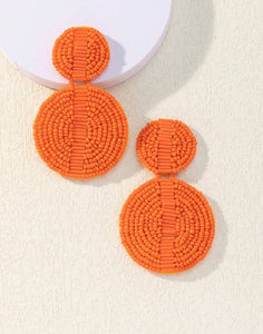 Orange Round Beaded Earrings