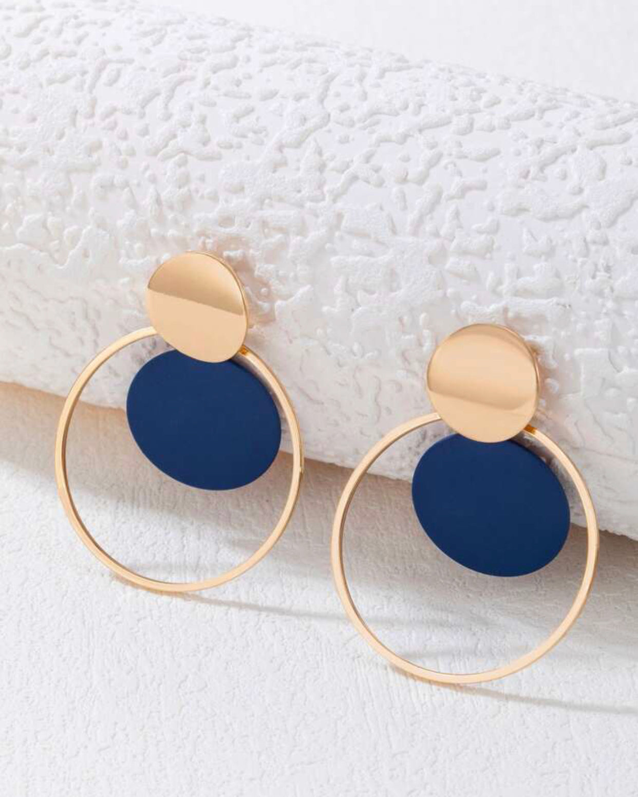 Navy Double Circle Earrings
