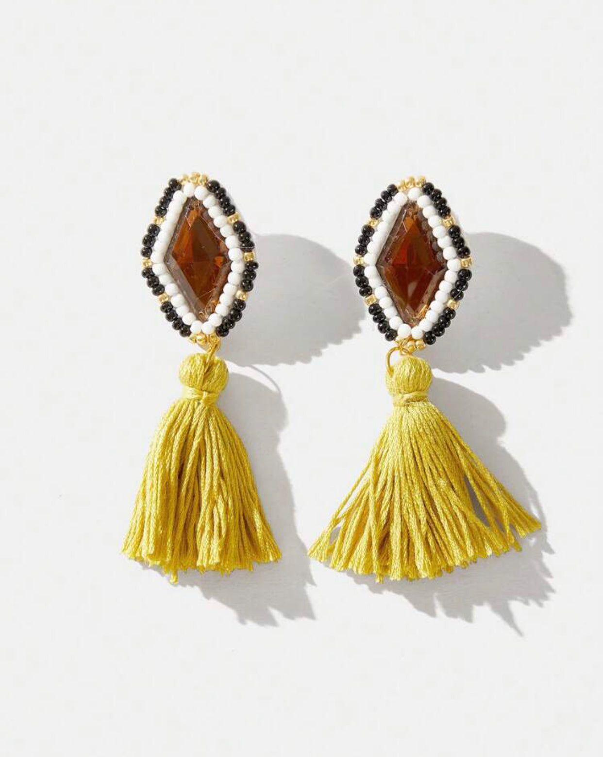Handmade Beaded Yellow Tassel Earrings