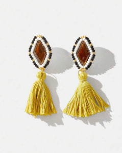 Handmade Beaded Yellow Tassel Earrings