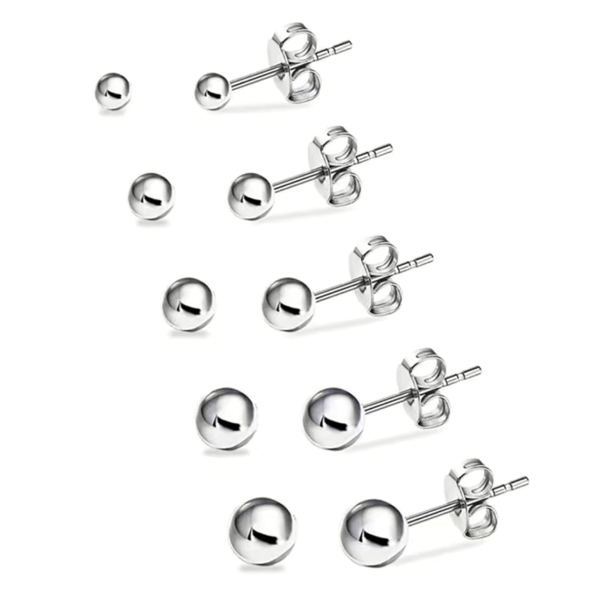 Silver 5 pair Ball Earrings