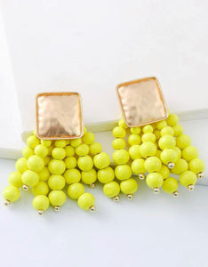 Neon Wooden Beaded Drop Earrings